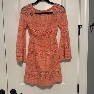 Boston Proper Coral Bell Sleeve Lace Dress